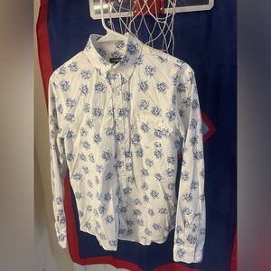 White & Blue Flower Dress Shirt